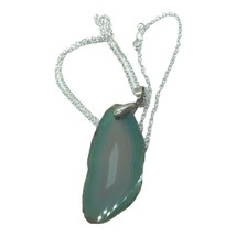 Vintage Necklace Natural Blue Green Agate Geode Slab Large Pendant Boho chain - £15.75 GBP