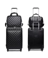 16&quot;,20&quot;,24&quot; Women&#39;s Black PU Leather Carry On Travel Trolley Rolling Lug... - £161.92 GBP+
