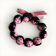 Hawaiian Jewelry Kukui Nuts Bracelet Handpainted Pink Hawaii Hibiscus Fl... - $9.74