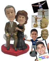 Personalized Bobblehead Lovely Couple Sitting On A Bench Wearing Formal Outfits  - £186.82 GBP