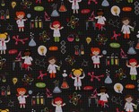 Cotton Biology Chemistry Experiments Girl Science Black Fabric Print BTY... - $11.95