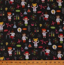 Cotton Biology Chemistry Experiments Girl Science Black Fabric Print BTY D576.63 - £9.46 GBP