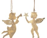 SILVER TREE SET OF 2 RUSTIC GOLD 4.25&quot; METAL ANGEL CHRISTMAS ORNAMENTS A... - $22.88