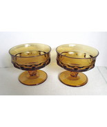 Vintage Set of Two (2) King&#39;s Crown Thumbprint Amber Glass Sherbet/Desse... - £9.37 GBP