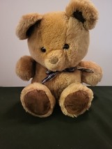 Vintage 1982 Dakin Tan Brown Teddy Bear Plush Stuffed Animal Toy 13&quot; w bow - £12.32 GBP