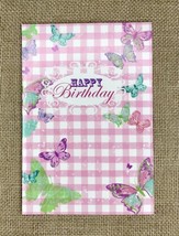 Vintage Gem Stone Amanda Hillier Birthday Card Pink Gingham Butterflies - $3.96