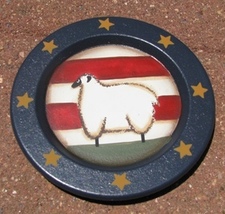   Wood Plate   RPS3 - Small Sheep Flag and Star Plate  - $3.50