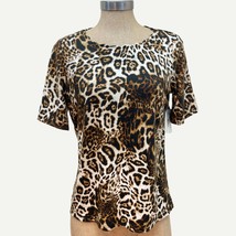 East 5th Scallop Neck Animal Print Short Sleeve Top Petite Small NWT - $10.93