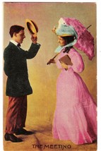 Vintage Postcard Pretty Woman with Parasol Man in Straw Hat Early 1900&#39;s - £6.20 GBP