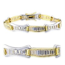 32013 - Gold+Rhodium Brass Bracelet with AAA Grade CZ  in Clear - $1,117.29 MXN
