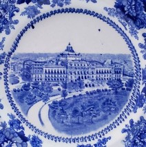 Wm Adams &amp; Co. Congressional Library Flow Blue 10&quot; Porcelain Plate Blue &amp; White - £29.72 GBP