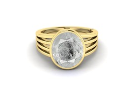 Natural Oval 6Ct White Sapphire 925 Sterling Silver 14K Yellow Gold Plated Ring - £51.56 GBP
