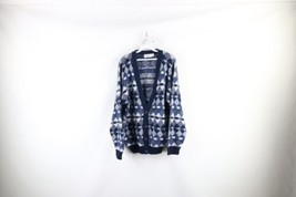 Vintage 90s Streetwear Mens Small Distressed Geometric Knit Cardigan Sweater USA - £44.60 GBP