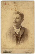 Circa 1890&#39;S 2 Cabinet Card Same Handsome Man Mustache Suit Tie Wheeling W. Va - £17.41 GBP