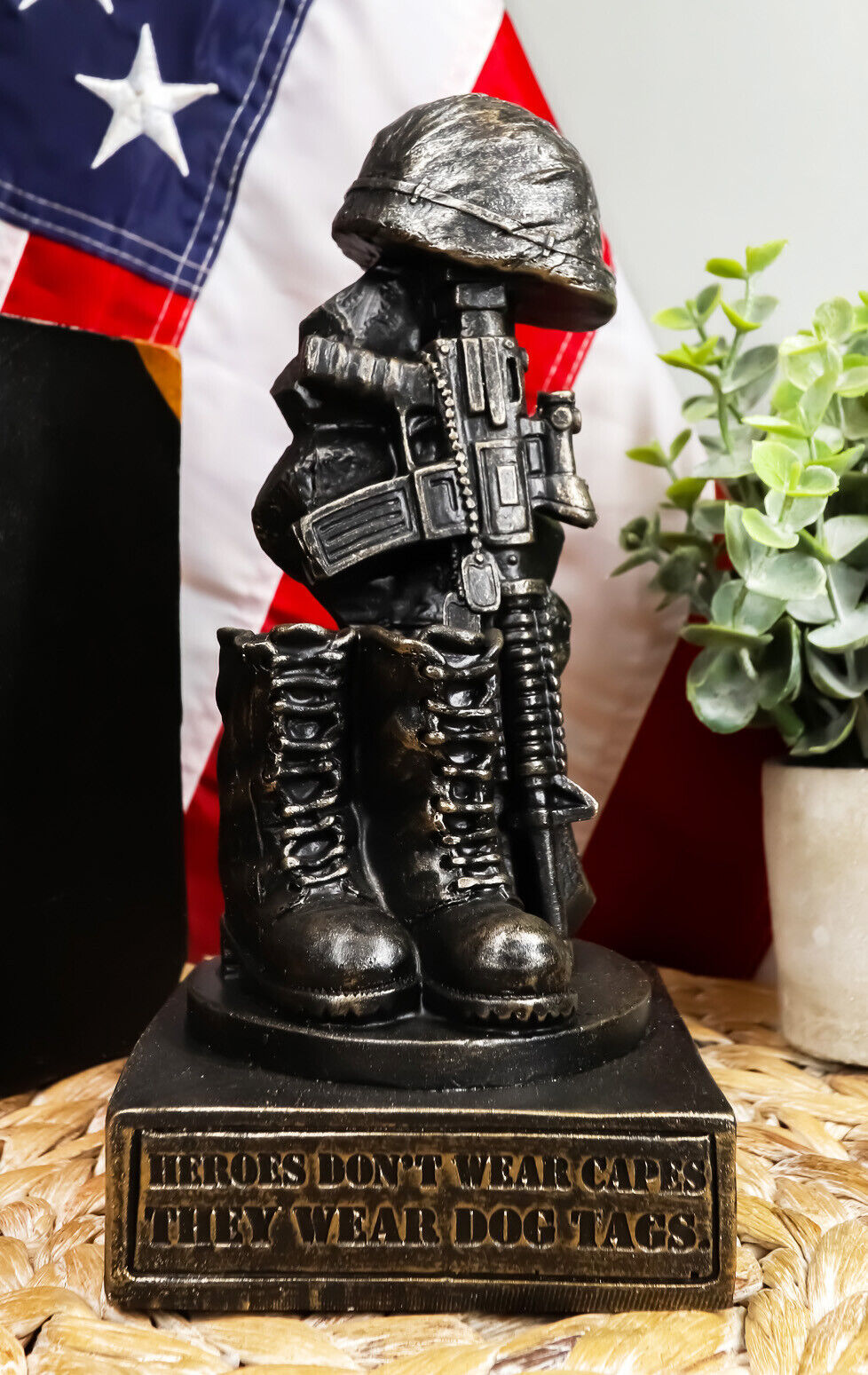 Ebros Patriotic Fallen Soldier Memorial Statue Rifle Helmet Boots And Do... - $24.95