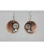 Sterling silver copper earrings, textured hammered, oxidized patina - £37.57 GBP