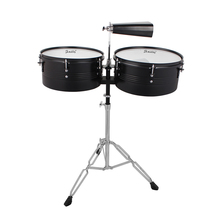 Glarry Percussion 13&quot; &amp; 14&quot; Timbales Drum Set with Stand and Cowbell Black - £135.88 GBP