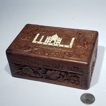 Vintage Wooden Hand Carved Taj Mahal Inlay India Trinket Jewelry Hinged Box - £10.18 GBP