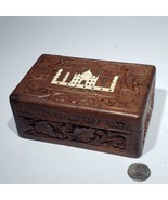 Vintage Wooden Hand Carved Taj Mahal Inlay India Trinket Jewelry Hinged Box - £10.26 GBP