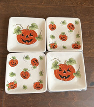 MAXCERA Set 4 Pumpkin Jackolantern Halloween Dessert Appetizer Plates 6”x6” - £23.59 GBP