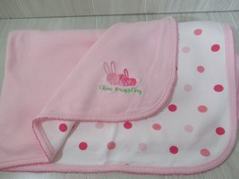 Oshkosh B&#39;Gosh pink white bunny rabbit I Love Snuggling blanket polka dot - £23.73 GBP