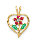 14k Siam Ruby/Emerald/Diamond Flower in Heart Pendant PM5274 - $629.97 CAD
