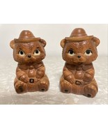 Vtg Artmark Baby Smokey The Bear Ceramic Salt Pepper Shakers. JAPAN. Hat... - £15.32 GBP
