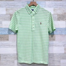 Ralph Lauren Knit Oxford Polo Shirt Green White Stripe Cotton Preppy Mens Small - £35.82 GBP