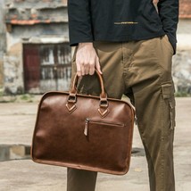 New Leather Men Briefcase Vintage Business Brown Shoulder Mens Laptop Bag Man Of - £62.01 GBP