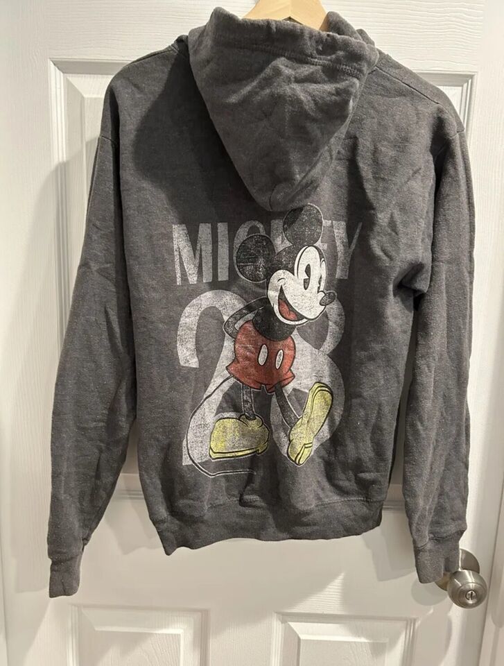Disney Parks Mickey Sweater Full Zip Hoodie Mens Size Small Gray Original Hanes - $29.69
