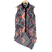 Cato Blouse Women M Abstract Multicolor Button Up High Low Artsy Art To Wear Top - $14.11