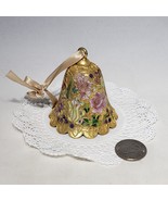 Cloisonne Gold Tone Metal Enamel Bell Hand Painted Scalloped Rim Ornament - $18.95