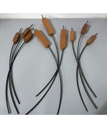 Vtg Set Of 3 Wooden Cattail Plant Black Metal Wire Stem Wall Decor - $30.38