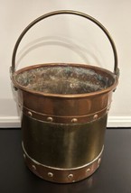 Antique Copper Brass Coal Kindling Bucket Riveted Handle 19th Century - £155.38 GBP