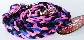 Horse Roping Tack Western Barrel Reins Nylon Braided Pink Blue Black 607478 - $17.99