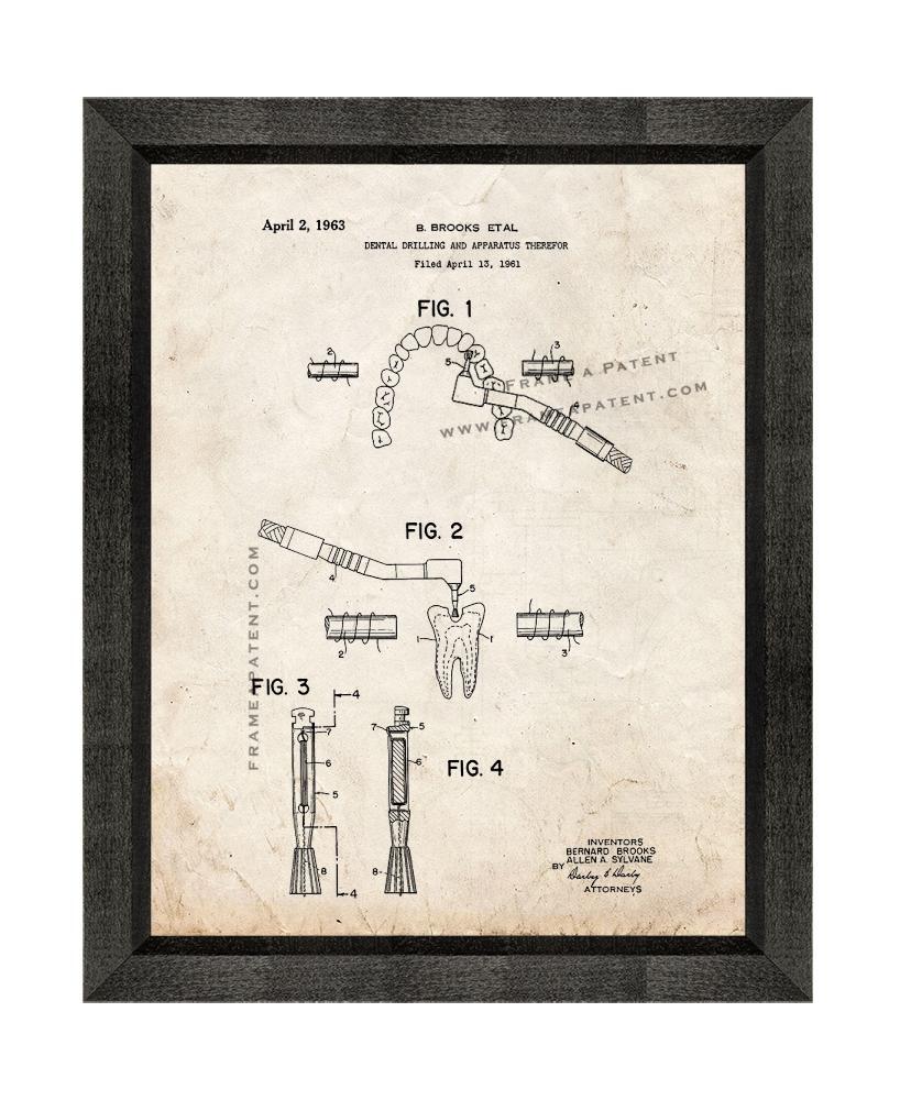 Dental Drill Patent Print Old Look with Beveled Wood Frame - £19.73 GBP - £86.96 GBP