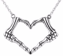 Controse iHeart U 2 Death Punk Love Heart Skeleton Hands Pendant Necklace CN105 - £17.54 GBP