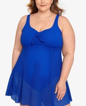 Swim Solutions Plus Size Knot-Front Tummy-Control Swimdress-Cobalt Blue 16W - £51.33 GBP