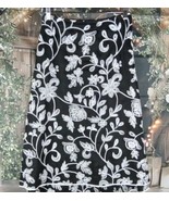 Principe Black Linen Skirt Size 4 White Floral Embroidered 100% Linen Zip - £15.56 GBP
