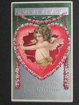 To My Valentine Cupid Shooting Arrow Silver Embossed Postcard Germany c1910s - £16.01 GBP