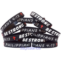 10 of Be Strong Wristbands - Philippians 4:13 Religious Scripture Bracelets - £10.35 GBP