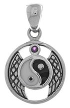 Jewelry Trends Winged Yin Yang Sterling Silver Pendant with Purple Amethyst - £30.53 GBP