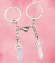 Set Of 2 Key Rings Crystal Healing Gems. 1x Rose Quartz and 1x Opalite - £9.89 GBP