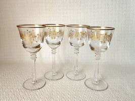 Mikasa CROWN JEWELS Crystal Wine Glasses Goblets Gold Floral Print Gold ... - $74.24
