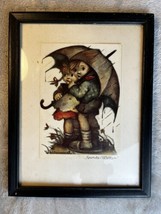 Hummel “April Showers” Framed Print 4&quot;x5&quot; Vintage Art Wall Decor Collectible - £7.11 GBP