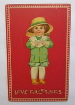 Valentines Day Postcard Love Greeting Irish Girl Wicker Hat Series 415 Germany - $18.76