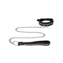 Ouch! Diamond Studded Faux Leather Collar With Leash Black - £42.68 GBP