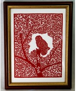 Cut Paper Image Red Owl Tree Lacy Leaves 8.25x10.75 Framed Art Craft Ind... - £6.31 GBP