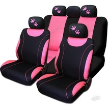 For Mazda New Flat Cloth Black and Pink Car Seat Covers With Paws Set - £32.42 GBP