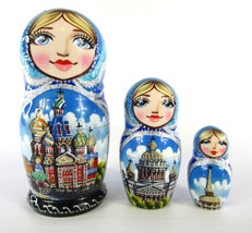 Matryoshka Nesting Dolls 3.9&quot; 3 Pc., Moscow Cathedral Monuments Set Russian 335 - £24.36 GBP